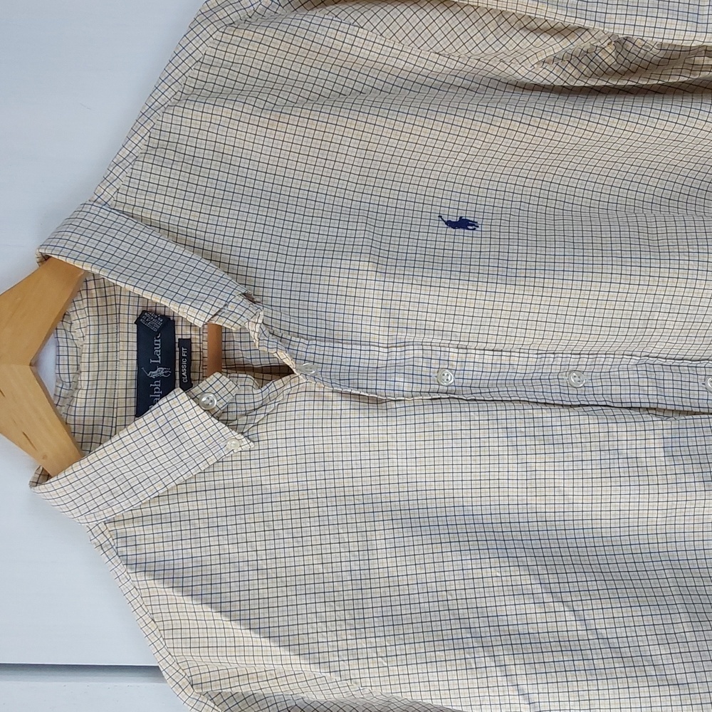 Ralph Lauren |Classic Fit Pale Yellow / Blue Checked Dress Shirt Preppy Sz.2X
